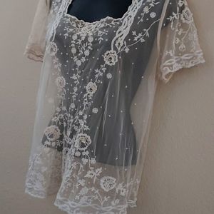 Sheer Ladies Professional Top Beautiful Floral Design